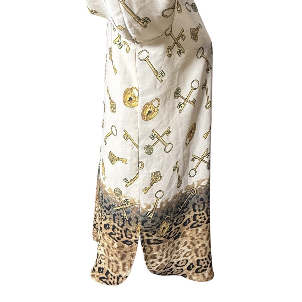 Susan Graver Blouse Lock Key Leopard Animal Print Button Long Sleeve Shirt‎ Sz 6 - Picture 5 of 11